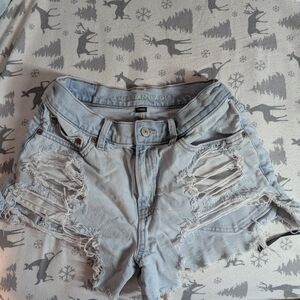 American Eagle Outfitters Women's Light Blue Distressed Shorts